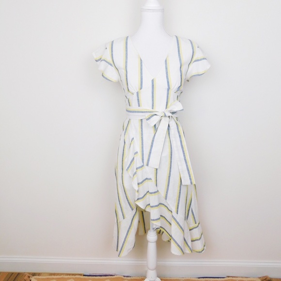 JOA White Striped Faux Wrap Fit & Flare Dress - Picture 4 of 7